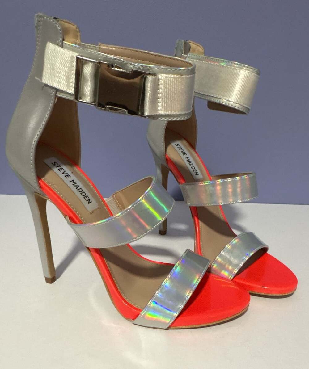Steve Madden Felice Holographic Neon Orange Stiletto Heels Size 9M